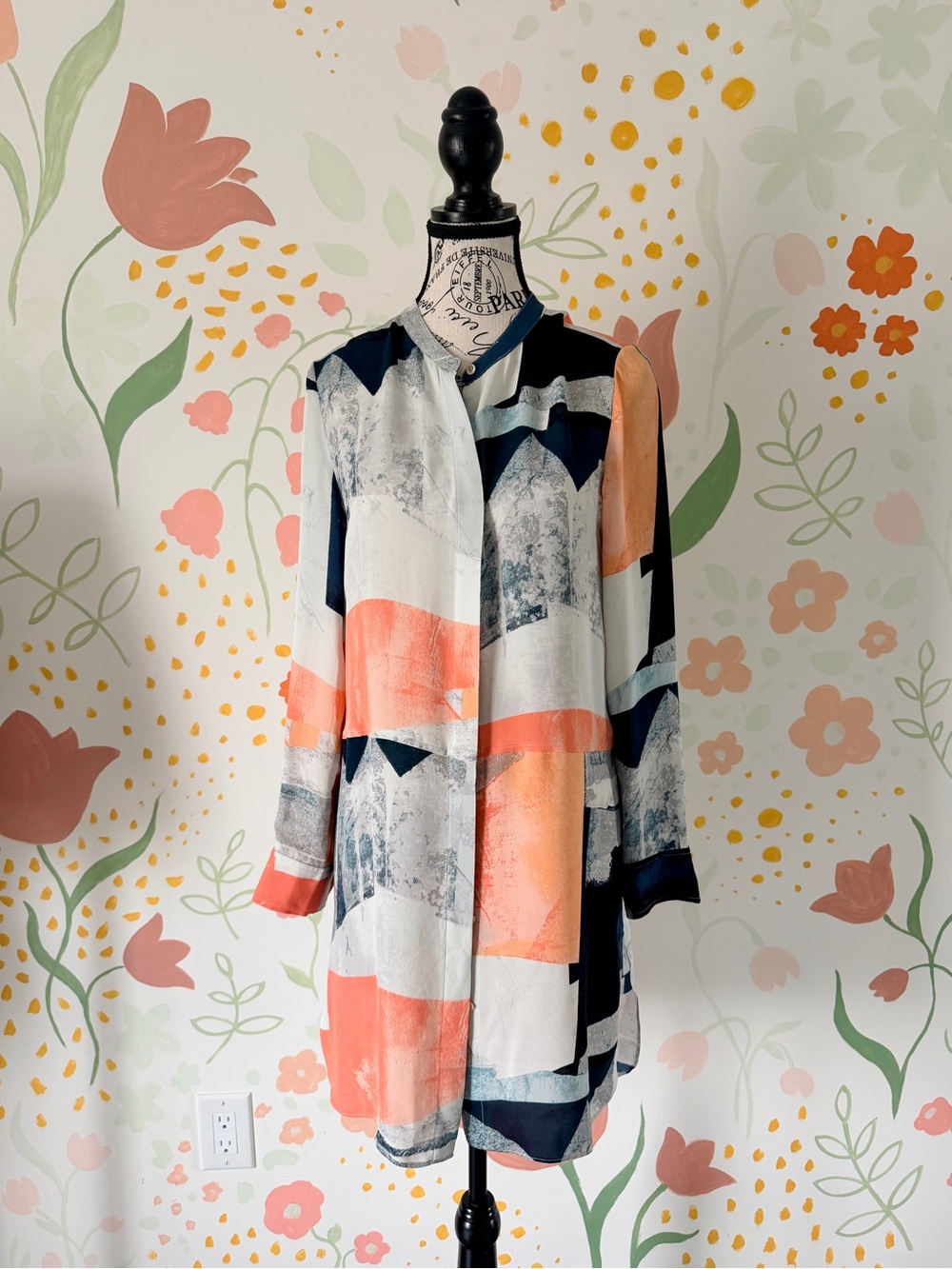 Wilfred 100% Silk Abstract Print Shirt Dress / Kimono Tunic Cover-Up – Size S